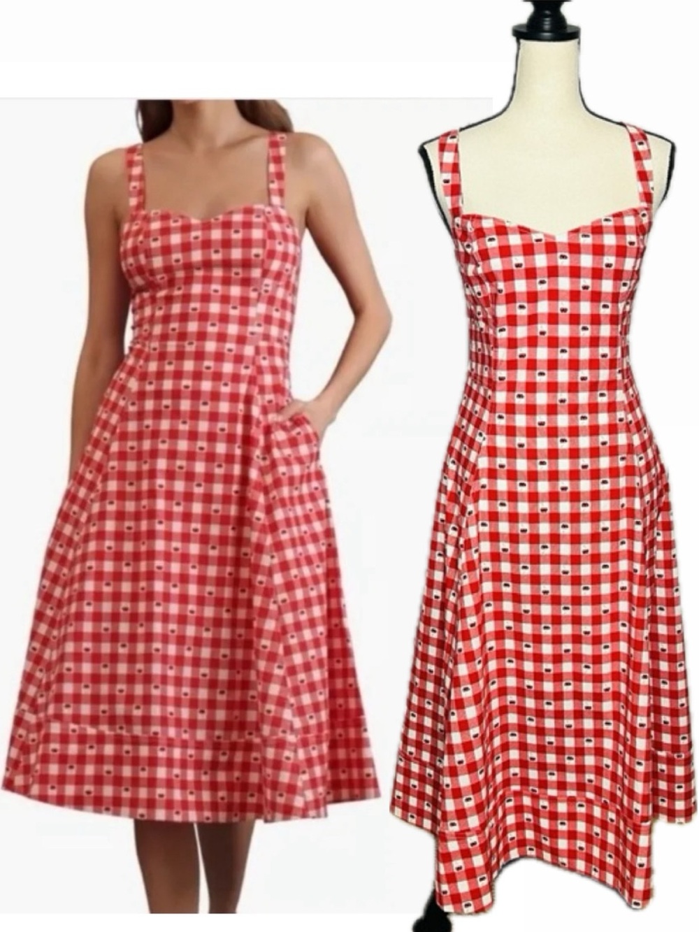 Avec Les Filles Red Gingham Midi Dress